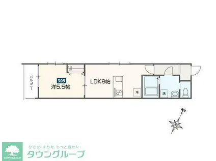 MELDIA福生III(1LDK/3階)の間取り写真