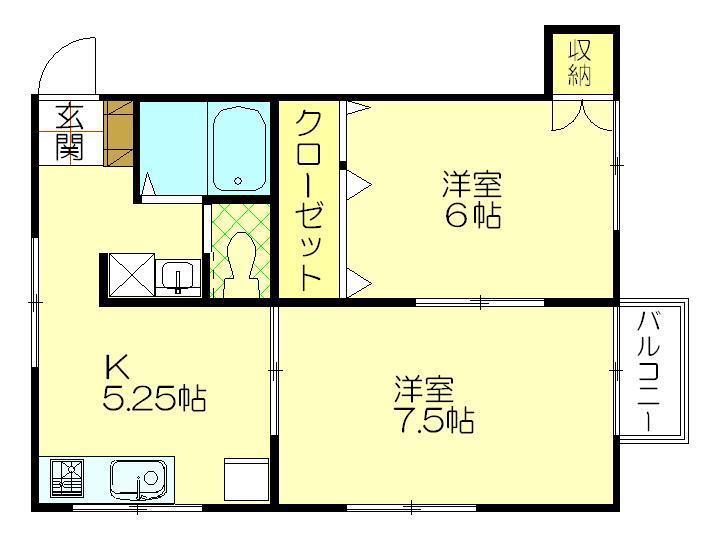 コーポささきII(2K/2階)の間取り写真