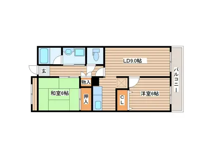 メゾン長喜城(2LDK/5階)の間取り写真