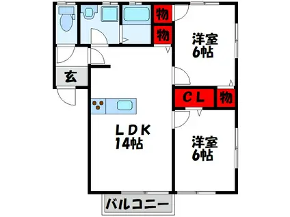 シャンドフルール(2LDK/2階)の間取り写真