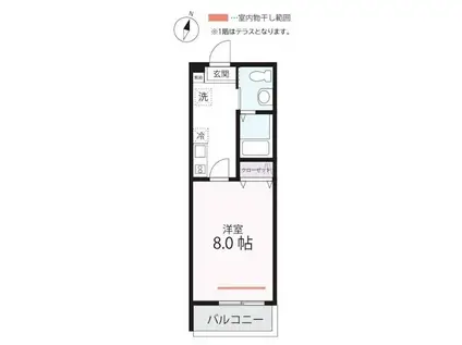 ハーミットクラブハウスピュアプレズン(1K/1階)の間取り写真