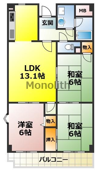 シャトークレール(3LDK/2階)の間取り写真