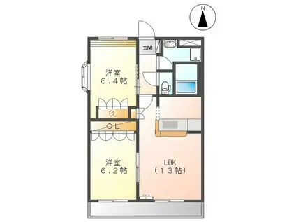 ヒルクレスト(2LDK/1階)の間取り写真