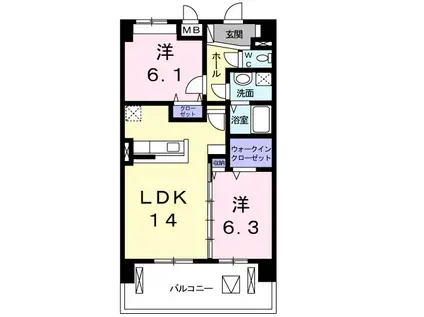 カシリ・エスポワール(2LDK/4階)の間取り写真
