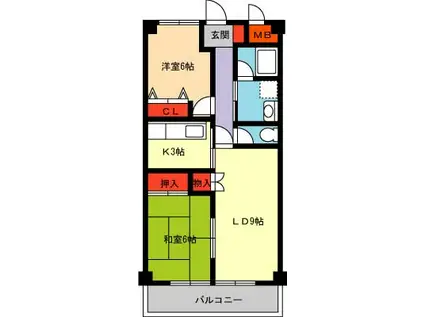 シャレード夙川(2LDK/1階)の間取り写真