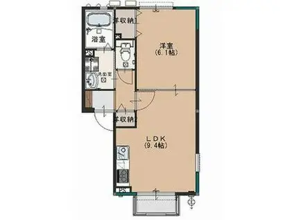 マリンビレッジD棟(1LDK/2階)の間取り写真