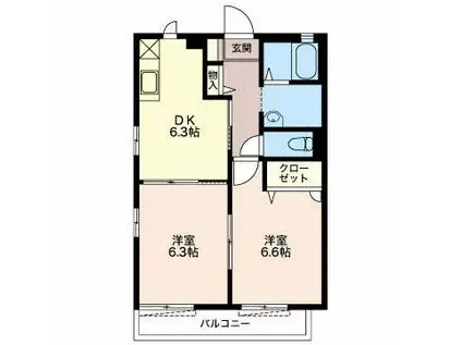 ユウディアスナカA(2DK/2階)の間取り写真