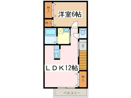 ソレジオコルテW(1LDK/2階)の間取り写真