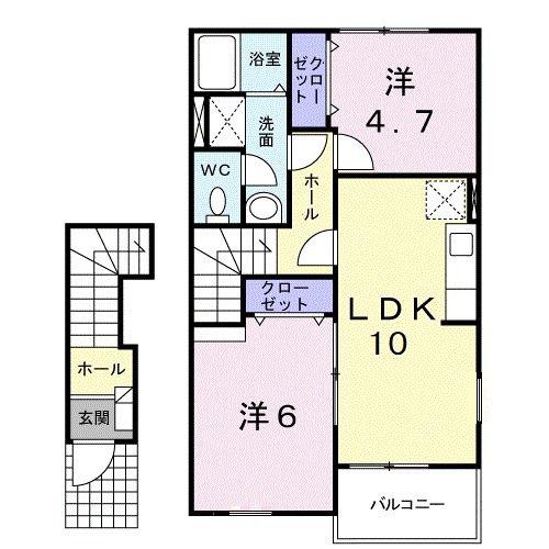 ブライドガーデンI B棟(2LDK/2階)の間取り写真