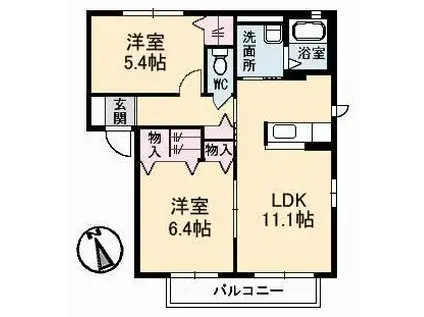 ヴィレッジ中陣 B棟(2LDK/2階)の間取り写真