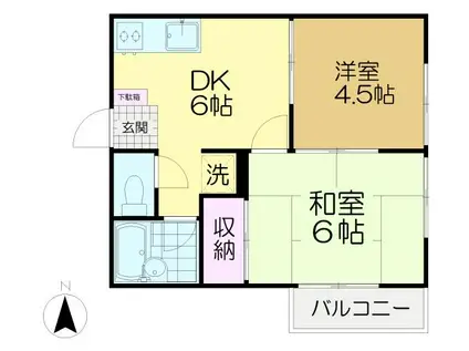 フラット羽根木(2DK/2階)の間取り写真