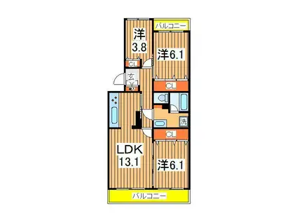 テレパレス柏てるて北街区1号棟(3LDK/3階)の間取り写真