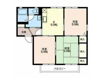 アレーゼ I(3K/2階)の間取り写真