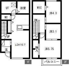 湘南新宿ライン宇須 宇都宮駅 バス乗車時間:18分 最寄りバス停で下車 徒歩6分 2階建 築1年(2SLDK/1階)の間取り写真