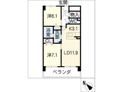 ソレイユG(2LDK/6階)の間取り写真