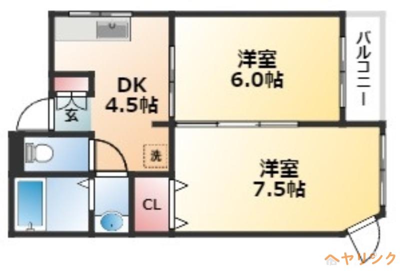 スリーハイツ(2DK/2階)の間取り写真