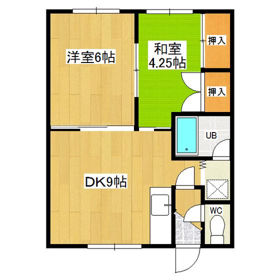オヴジェ(2DK/1階)の間取り写真
