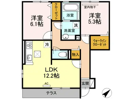 ルークス瀬戸 A棟(2LDK/1階)の間取り写真