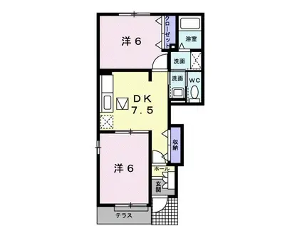 メリーハウス・ひまわりA(2DK/1階)の間取り写真