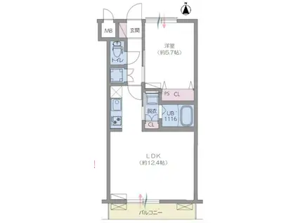 グリーンフィールズ北花田(1LDK/2階)の間取り写真