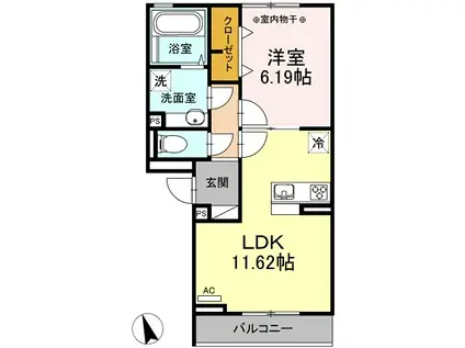 メイプルヴィレッジ(1LDK/2階)の間取り写真