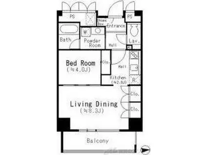 天満橋ケルスコート(1LDK/2階)の間取り写真