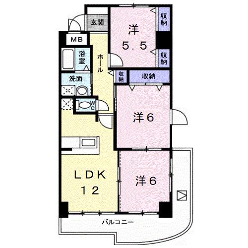 アズゥール(3LDK/2階)の間取り写真