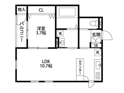 COMMON早苗A棟(1LDK/2階)の間取り写真