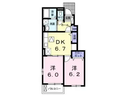ドリーム輝(2DK/1階)の間取り写真