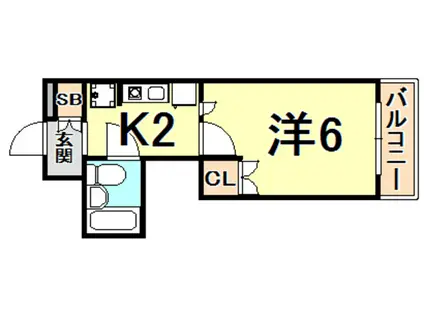 ベヌスタ西宮(1K/2階)の間取り写真