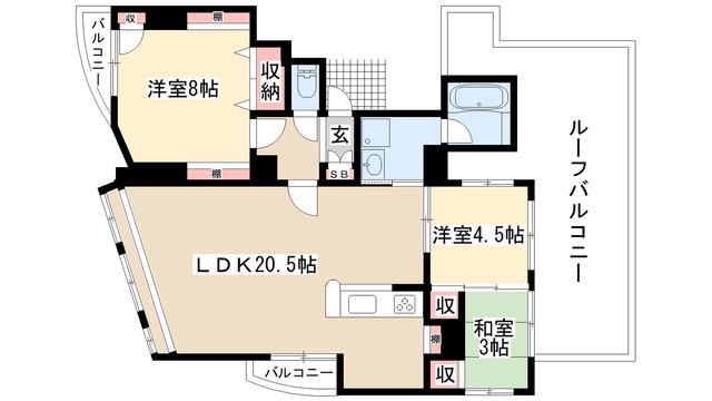 TK ボヌール(2LDK/4階)の間取り写真
