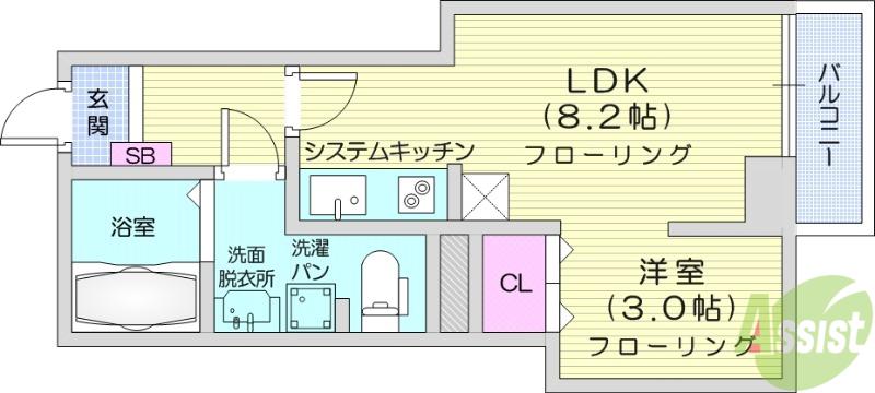 メリディアン多賀城新田(1LDK/2階)の間取り写真