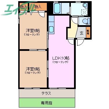 プリームス海山道(2LDK/1階)の間取り写真