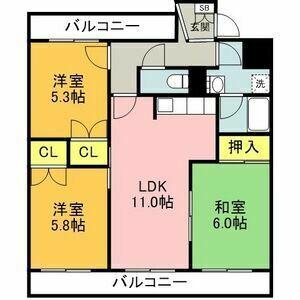 エスペランス池浦B(3LDK/4階)の間取り写真