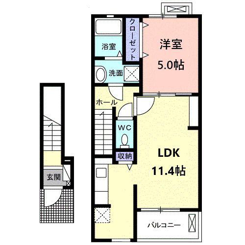 ビ バ コ ー ト(1LDK/2階)の間取り写真