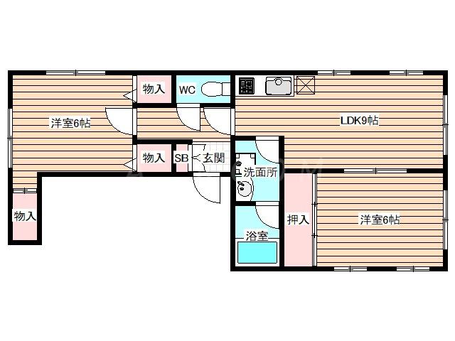 栄伸ビル(2LDK/4階)の間取り写真