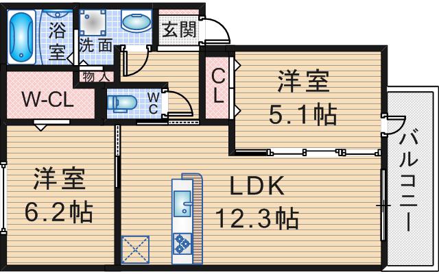 HOUSE S.Y II(2LDK/2階)の間取り写真