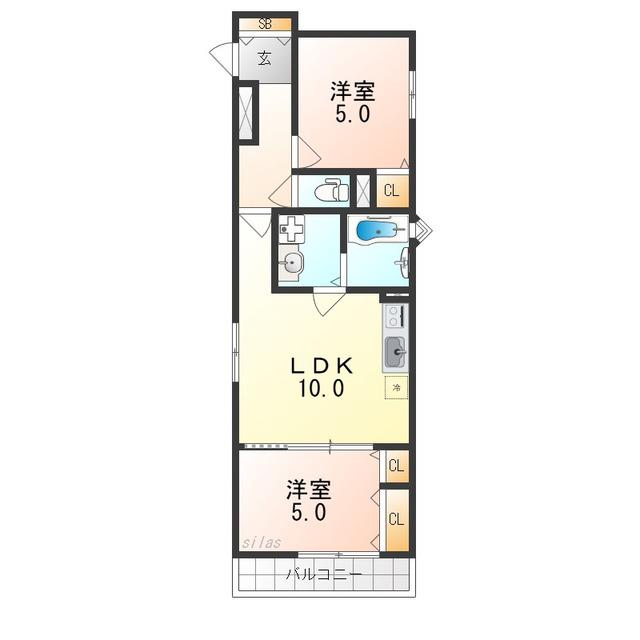 クリエオーレ菊水町(2LDK/2階)の間取り写真