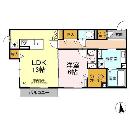 リバーサイドガーデン大門(1LDK/2階)の間取り写真
