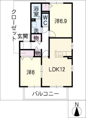 プランタンS A棟(2LDK/2階)の間取り写真