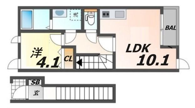 エッセンティア谷上(1LDK/2階)の間取り写真