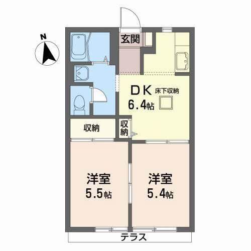 ヴィラージュ折立(2DK/1階)の間取り写真