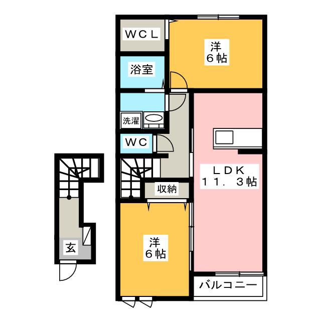 ピースクローバーII(2LDK/2階)の間取り写真