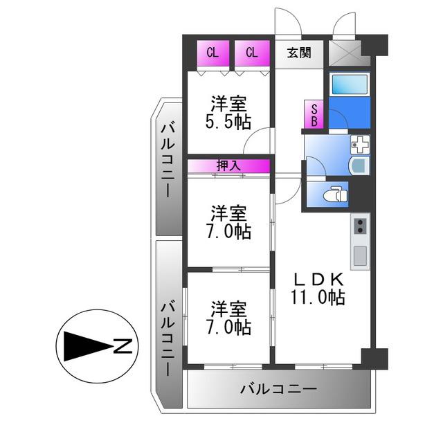 サンメゾン(3LDK/5階)の間取り写真