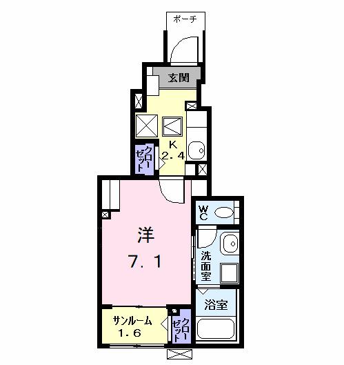 アヴェニール(1K/1階)の間取り写真