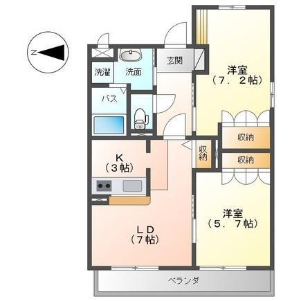 イーストヒルズ宿郷(2LDK/2階)の間取り写真