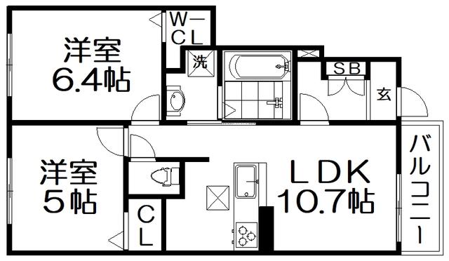 クラール倉治B(2LDK/1階)の間取り写真