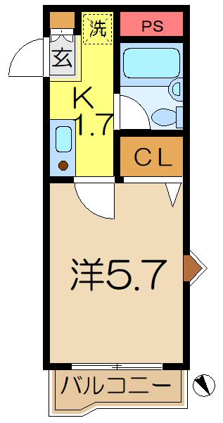 コパーズアプト港南ⅥパートⅡ(1K/2階)の間取り写真