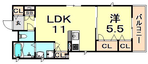 シャーメゾン山本通(1LDK/2階)の間取り写真