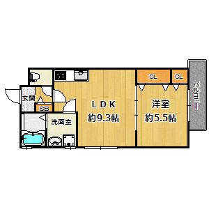 セレニティ田川北B棟(1LDK/3階)の間取り写真